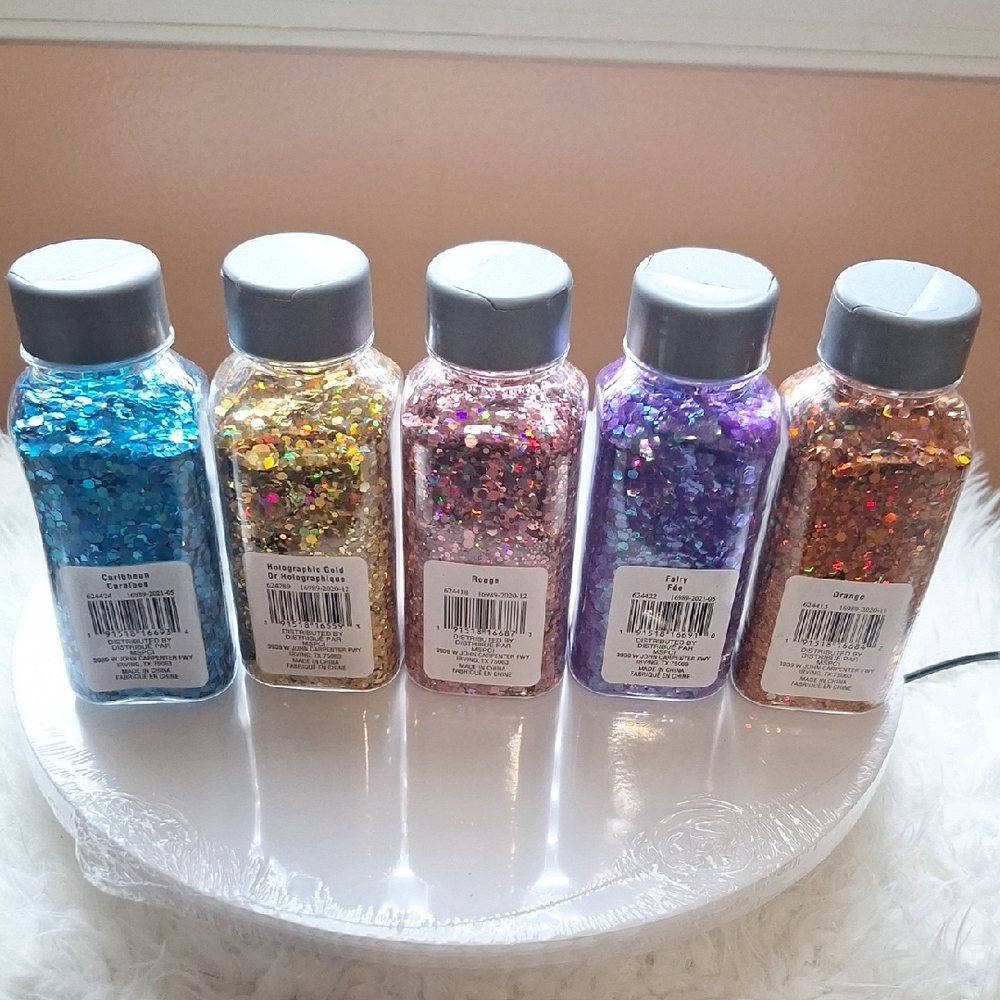 Set of 5 Colorful Glitter Shaker Bottles